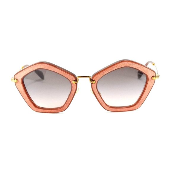 Miu Miu 06O NAP-1E2 Geometric Suede Leather Rimmed / Gray Gradient Lenses